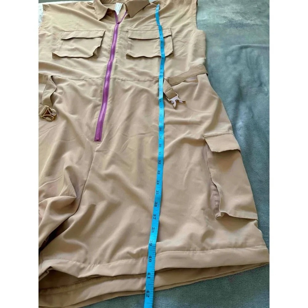 Fabletics Tan Utility Jumpsuit Sleeveless Zipper Pockets Belted Womens Size 4X - Picture 7 of 9